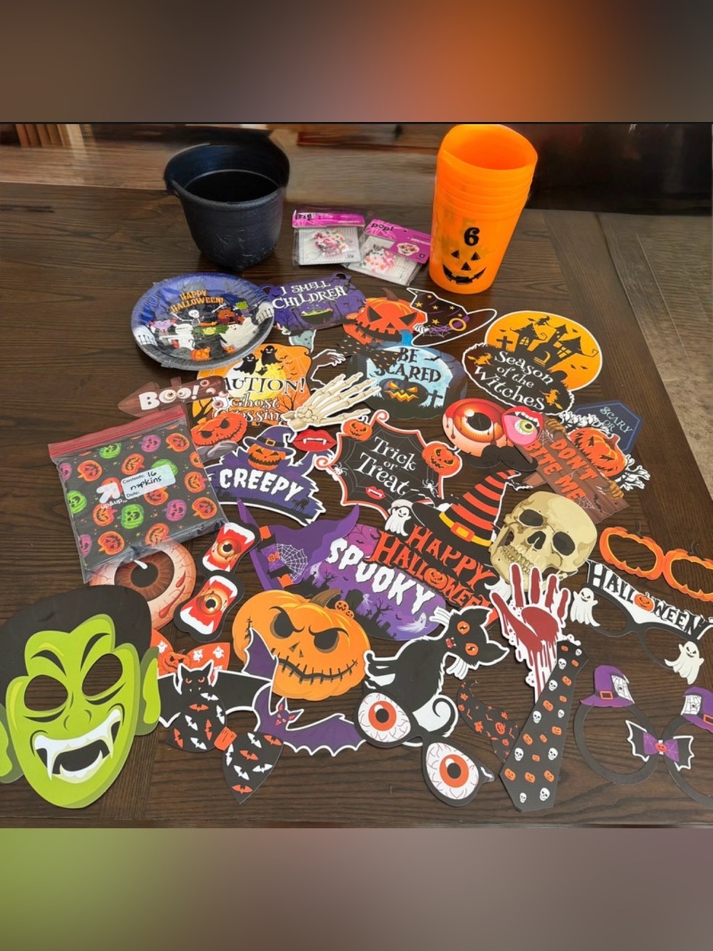 Halloween party supplies decorations photo op game prizes plates napkins